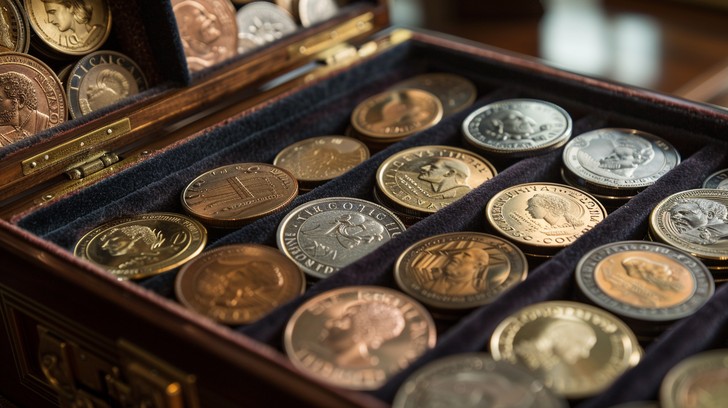 Wood display case of collector coins